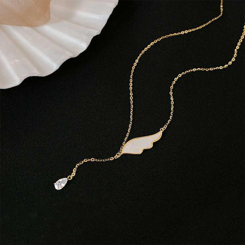 ネックレス 天使の羽根モチーフ 結婚式 貝殻ネックレス きらきら アクセサリー ラインストーン レディース オシャレ 89JYU-001