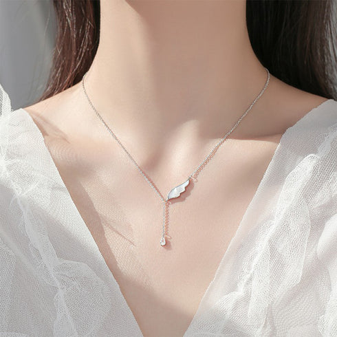 ネックレス 天使の羽根モチーフ 結婚式 貝殻ネックレス きらきら アクセサリー ラインストーン レディース オシャレ 89JYU-001