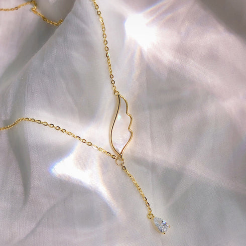 ネックレス 天使の羽根モチーフ 結婚式 貝殻ネックレス きらきら アクセサリー ラインストーン レディース オシャレ 89JYU-001
