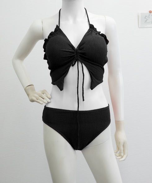 ビキニ水着3点セット セパレートギャザー レディース水着 可愛い 水着セット セクシー胸元 盛れるスイムウェア 背中見せ水着 夏海 ビーチウェア 無地 上下セット 89KANAN-001