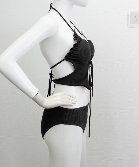 ビキニ水着3点セット セパレートギャザー レディース水着 可愛い 水着セット セクシー胸元 盛れるスイムウェア 背中見せ水着 夏海 ビーチウェア 無地 上下セット 89KANAN-001