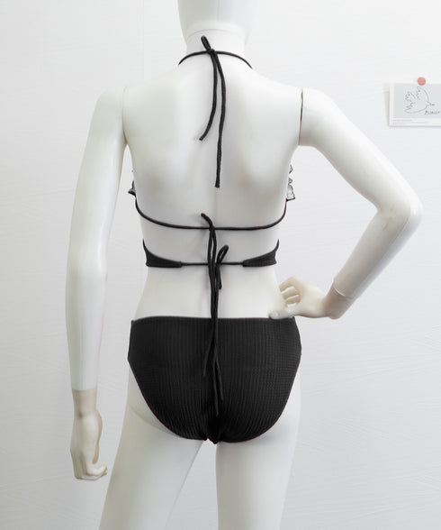 ビキニ水着3点セット セパレートギャザー レディース水着 可愛い 水着セット セクシー胸元 盛れるスイムウェア 背中見せ水着 夏海 ビーチウェア 無地 上下セット 89KANAN-001