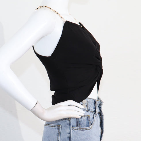 ニットキャミソール オフショルダー 夏 サマーニット ツイスト インナー へそ出し トップス ギャザー ビスチェ レディース セクシー シルエット カジュアル 89LAIFA-001