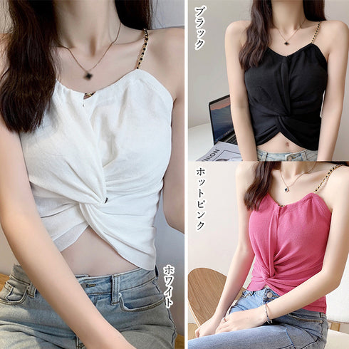 ニットキャミソール オフショルダー 夏 サマーニット ツイスト インナー へそ出し トップス ギャザー ビスチェ レディース セクシー シルエット カジュアル 89LAIFA-001