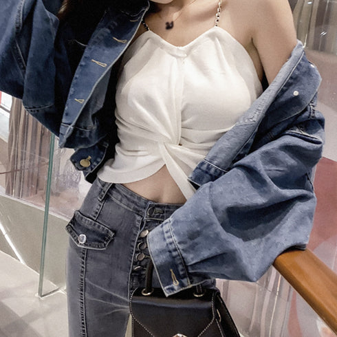 ニットキャミソール オフショルダー 夏 サマーニット ツイスト インナー へそ出し トップス ギャザー ビスチェ レディース セクシー シルエット カジュアル 89LAIFA-001