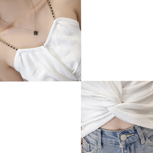 ニットキャミソール オフショルダー 夏 サマーニット ツイスト インナー へそ出し トップス ギャザー ビスチェ レディース セクシー シルエット カジュアル 89LAIFA-001