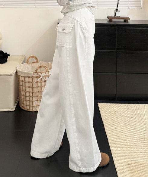 ワイドデニムパンツ 美脚ストレート韓国風 ハイウエストパンツ レディース ロングズボン オシャレ 大人 カジュアルパンツ 無地 オールシーズン 脚長 ポケット付き 89LIANGT-001