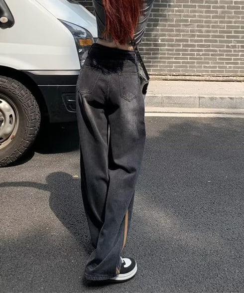デニムパンツ 長ズボンハイウエスト美脚 レディース デニムセミワイドパンツ ロングパンツ ストレートパンツ カジュアル ズボン 韓国風 ジーンズ ボトムス 89LONGF-001