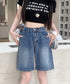 デニムショートパンツ ハイウエスト美脚夏 レディース ワイドシルエット ボトムス 短パン 体型カバー 着やせ 半ズボン 大人カジュアル ハーフパンツ ロールアップ 89LONGF-004