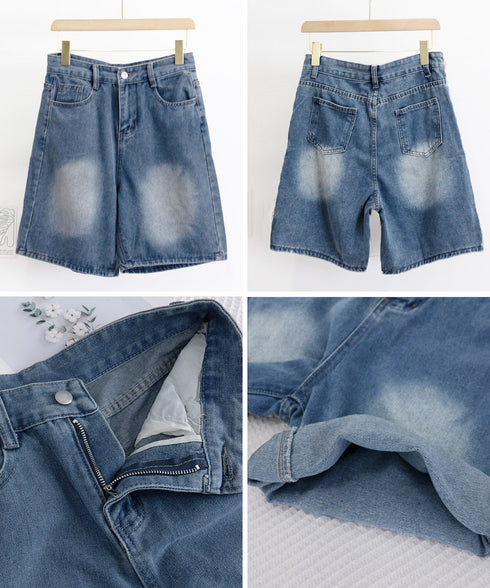 デニムショートパンツ ハイウエスト美脚夏 レディース ワイドシルエット ボトムス 短パン 体型カバー 着やせ 半ズボン 大人カジュアル ハーフパンツ ロールアップ 89LONGF-004