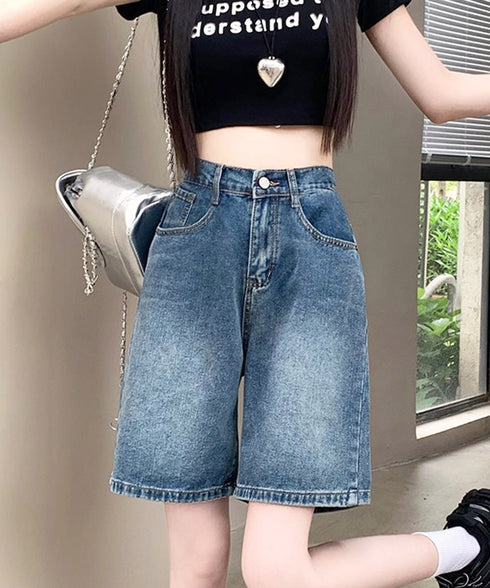 デニムショートパンツ ハイウエスト美脚夏 レディース ワイドシルエット ボトムス 短パン 体型カバー 着やせ 半ズボン 大人カジュアル ハーフパンツ ロールアップ 89LONGF-004