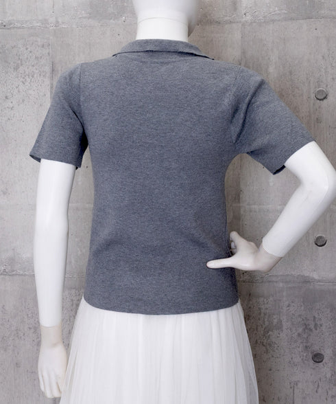 半袖ニットtシャツ ポロカットソー韓国風 レディース ニットトップス きれいめニットソー サマーニット Vネック オフィスカジュアル 春夏プルオーバー 大人通勤服 89MAYI-002