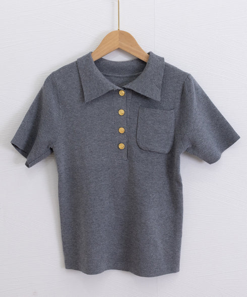 半袖ニットtシャツ ポロカットソー韓国風 レディース ニットトップス きれいめニットソー サマーニット Vネック オフィスカジュアル 春夏プルオーバー 大人通勤服 89MAYI-002