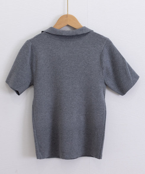 半袖ニットtシャツ ポロカットソー韓国風 レディース ニットトップス きれいめニットソー サマーニット Vネック オフィスカジュアル 春夏プルオーバー 大人通勤服 89MAYI-002