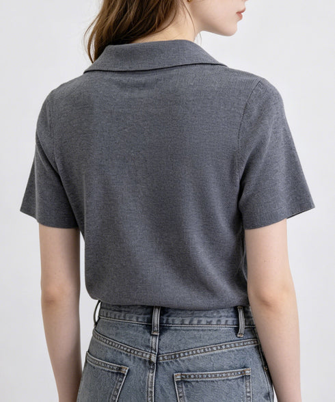 半袖ニットtシャツ ポロカットソー韓国風 レディース ニットトップス きれいめニットソー サマーニット Vネック オフィスカジュアル 春夏プルオーバー 大人通勤服 89MAYI-002