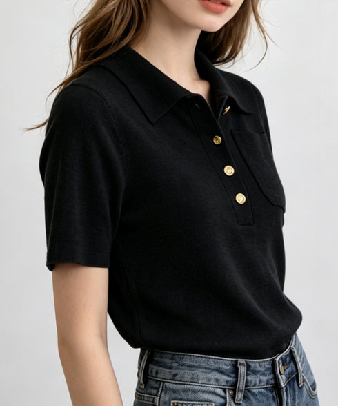 半袖ニットtシャツ ポロカットソー韓国風 レディース ニットトップス きれいめニットソー サマーニット Vネック オフィスカジュアル 春夏プルオーバー 大人通勤服 89MAYI-002