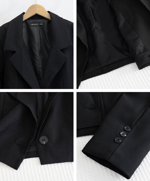 ショート丈テーラードジャケット韓国風秋服 クロップド丈 長袖ジャケット ライトアウター 体型カバー レディース 羽織り 大人女子 通勤 無地 コンパクトシルエット 89MEIHAN-002
