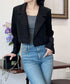 ショート丈テーラードジャケット韓国風秋服 クロップド丈 長袖ジャケット ライトアウター 体型カバー レディース 羽織り 大人女子 通勤 無地 コンパクトシルエット 89MEIHAN-002