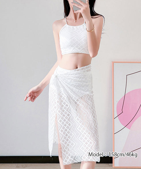 セパレート3点セット水着ハイウエスト美脚 ビキニ水着 ママ露出控えめ水着 体型カバー レディース スイムウェア 大人可愛い 韓国風上下セット 海水浴 無地タンキニ 89MIAOM-004