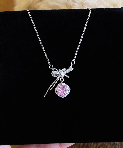 リボンネックレス レディース結婚式韓国風 プチプラアクセサリー ジュエリー 大人可愛い首飾り 細チェーンネックレス きらきら輝くラインストーン パーティー ギフト 89MIGE-004