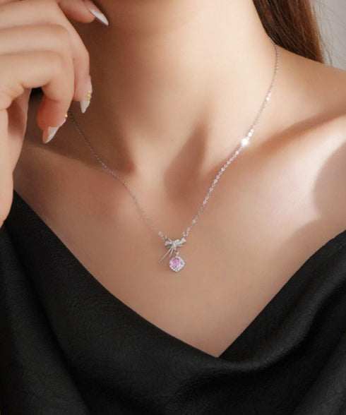 リボンネックレス レディース結婚式韓国風 プチプラアクセサリー ジュエリー 大人可愛い首飾り 細チェーンネックレス きらきら輝くラインストーン パーティー ギフト 89MIGE-004