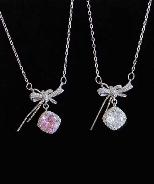 リボンネックレス レディース結婚式韓国風 プチプラアクセサリー ジュエリー 大人可愛い首飾り 細チェーンネックレス きらきら輝くラインストーン パーティー ギフト 89MIGE-004