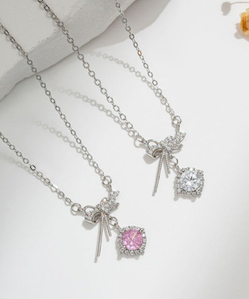 リボンネックレス レディース結婚式韓国風 プチプラアクセサリー ジュエリー 大人可愛い首飾り 細チェーンネックレス きらきら輝くラインストーン パーティー ギフト 89MIGE-004