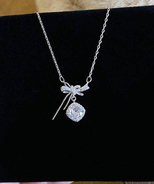 リボンネックレス レディース結婚式韓国風 プチプラアクセサリー ジュエリー 大人可愛い首飾り 細チェーンネックレス きらきら輝くラインストーン パーティー ギフト 89MIGE-004