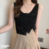 透かし編み タンクトップ スクエアネック ニットタンク トップス ショート丈 透け感 カジュアル シャツ羽織 肌見せ かぎ編みトップス ニットビスチェ 夏 89MYUGE-004