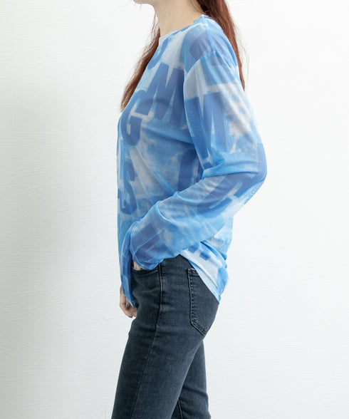 シアートップス 長袖レディースカットソー ムラ染めTシャツ 透け感 プルオーバー 英文字ロゴトップス 重ね着 セクシー 肌見せ クルーネックtシャツ 日焼け対策 89NUOYI-001