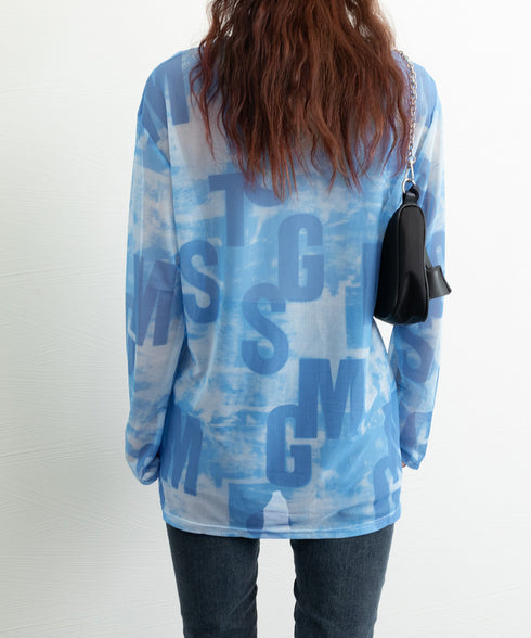 シアートップス 長袖レディースカットソー ムラ染めTシャツ 透け感 プルオーバー 英文字ロゴトップス 重ね着 セクシー 肌見せ クルーネックtシャツ 日焼け対策 89NUOYI-001