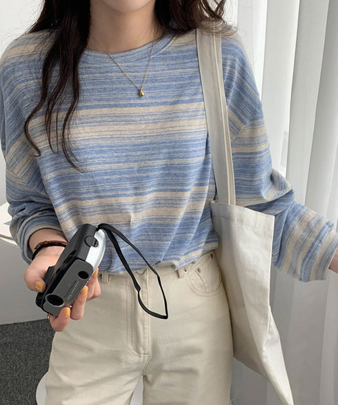 Tシャツ 韓国風 カットソートップス春秋 長袖Tシャツ レディース クルーネック ゆったりトップス インナーシャツ お洒落 着やせプルオーバー 体型カバートップス 89NUOYI-002