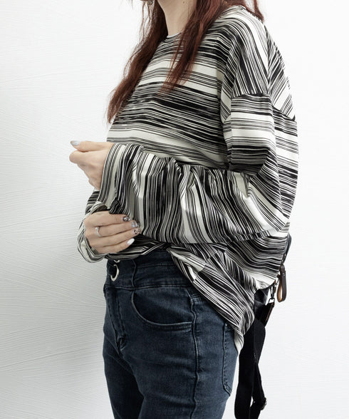 Tシャツ 韓国風 カットソートップス春秋 長袖Tシャツ レディース クルーネック ゆったりトップス インナーシャツ お洒落 着やせプルオーバー 体型カバートップス 89NUOYI-002