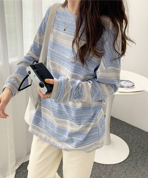 Tシャツ 韓国風 カットソートップス春秋 長袖Tシャツ レディース クルーネック ゆったりトップス インナーシャツ お洒落 着やせプルオーバー 体型カバートップス 89NUOYI-002