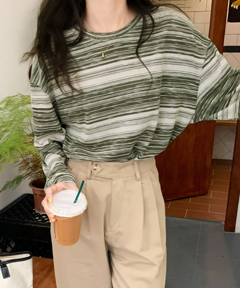 Tシャツ 韓国風 カットソートップス春秋 長袖Tシャツ レディース クルーネック ゆったりトップス インナーシャツ お洒落 着やせプルオーバー 体型カバートップス 89NUOYI-002