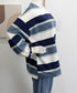 ボーダー柄 スウェット 配色 トレーナー レディーストップス 長袖カットソー スウェットシャツ 丸首 薄手トップス 体型カバー リラックス ゆったりプルオーバー 89NUOYI-003