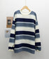ボーダー柄 スウェット 配色 トレーナー レディーストップス 長袖カットソー スウェットシャツ 丸首 薄手トップス 体型カバー リラックス ゆったりプルオーバー 89NUOYI-003