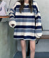 ボーダー柄 スウェット 配色 トレーナー レディーストップス 長袖カットソー スウェットシャツ 丸首 薄手トップス 体型カバー リラックス ゆったりプルオーバー 89NUOYI-003