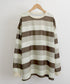 ボーダー柄Tシャツカットソープルオーバー レディース 長袖Tシャツ 大きいサイズ 丸首 春秋薄手トップス 体型カバー 着やせ服 クルーネック プルオーバーおしゃれ 89NUOYI-004