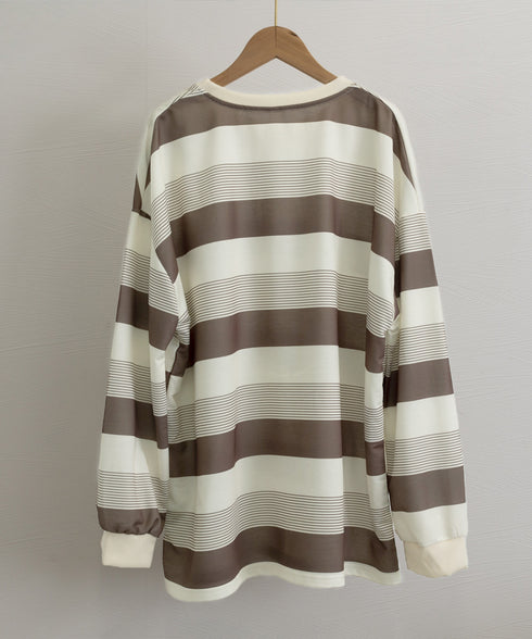 ボーダー柄Tシャツカットソープルオーバー レディース 長袖Tシャツ 大きいサイズ 丸首 春秋薄手トップス 体型カバー 着やせ服 クルーネック プルオーバーおしゃれ 89NUOYI-004