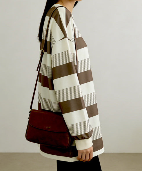 ボーダー柄Tシャツカットソープルオーバー レディース 長袖Tシャツ 大きいサイズ 丸首 春秋薄手トップス 体型カバー 着やせ服 クルーネック プルオーバーおしゃれ 89NUOYI-004