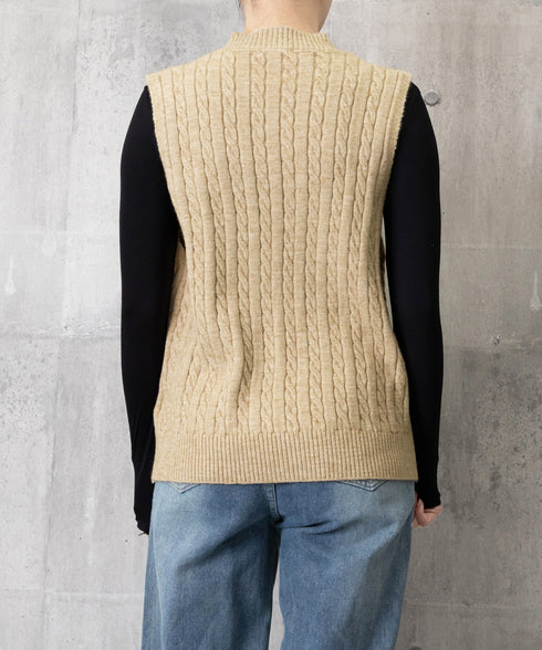 ニットベスト ケーブル編み 重ね着韓国風 体型カバー レイヤードベスト レディース 大人カジュアル ニットトップス Vネック ニットジレ ノースリーブニットソー 89PYHY-001