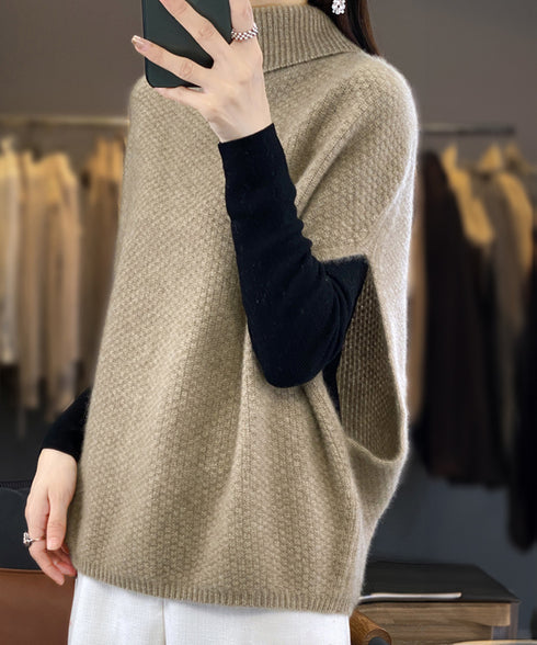 ニットベスト ジレ タートルネック重ね着 ニットトップス ノースリーブ 体型カバー ハイネックニット ゆったり レイヤード ニットジレ 重ね着ニットカットソー 89QIU-001
