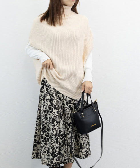 ニットベスト ジレ タートルネック重ね着 ニットトップス ノースリーブ 体型カバー ハイネックニット ゆったり レイヤード ニットジレ 重ね着ニットカットソー 89QIU-001