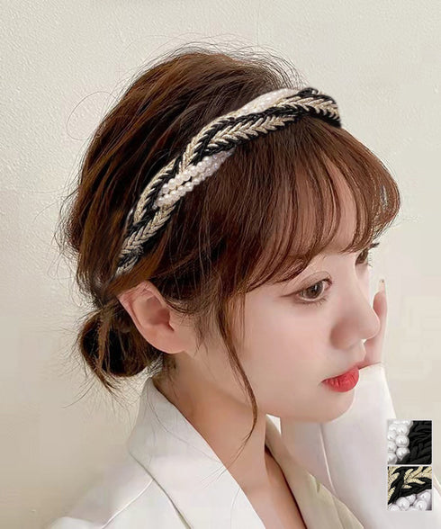 パールカチューシャ 三つ編み ヘアバンド ヘアアレンジグッズ 大人フェミニン髪留め レディース 韓国風ヘアアクセサリー洗顔 痛くない髪飾り 細め おしゃれヘア小物 89QLANG-005