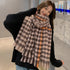 大判ストール千鳥柄マフラー リバーシブル レディース ボリューム感 ふんわり防寒保温 ネックウォーマー フリンジ オルチャン ショール プチプラ 暖かい 通勤通学 89WEICH-003