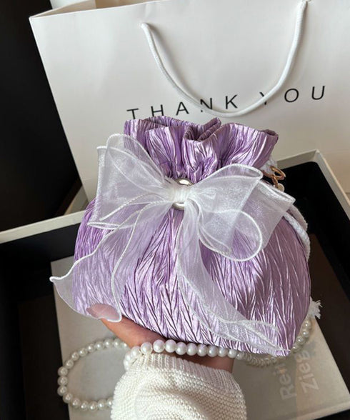 巾着ショルダーバッグ リボン付き 結婚式 レディース レースリボンミニ巾着かばん 大人可愛いクラッチバッグ パールショルダー 軽量バッグ きれいめ コンパクト鞄 89XFENG-065