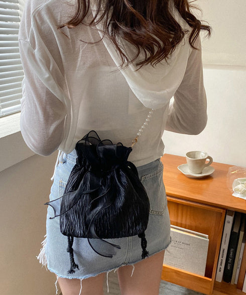 巾着ショルダーバッグ リボン付き 結婚式 レディース レースリボンミニ巾着かばん 大人可愛いクラッチバッグ パールショルダー 軽量バッグ きれいめ コンパクト鞄 89XFENG-065