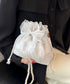 巾着ショルダーバッグ リボン付き 結婚式 レディース レースリボンミニ巾着かばん 大人可愛いクラッチバッグ パールショルダー 軽量バッグ きれいめ コンパクト鞄 89XFENG-065