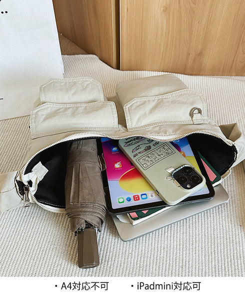 ショルダーバッグ 肩掛けナイロン鞄 軽量 ワンショルダートートバッグ ポケット付き レディース かばん ベーシック 通学通勤カバン カジュアル 多収納手提げ鞄 黒 89XFENG-067